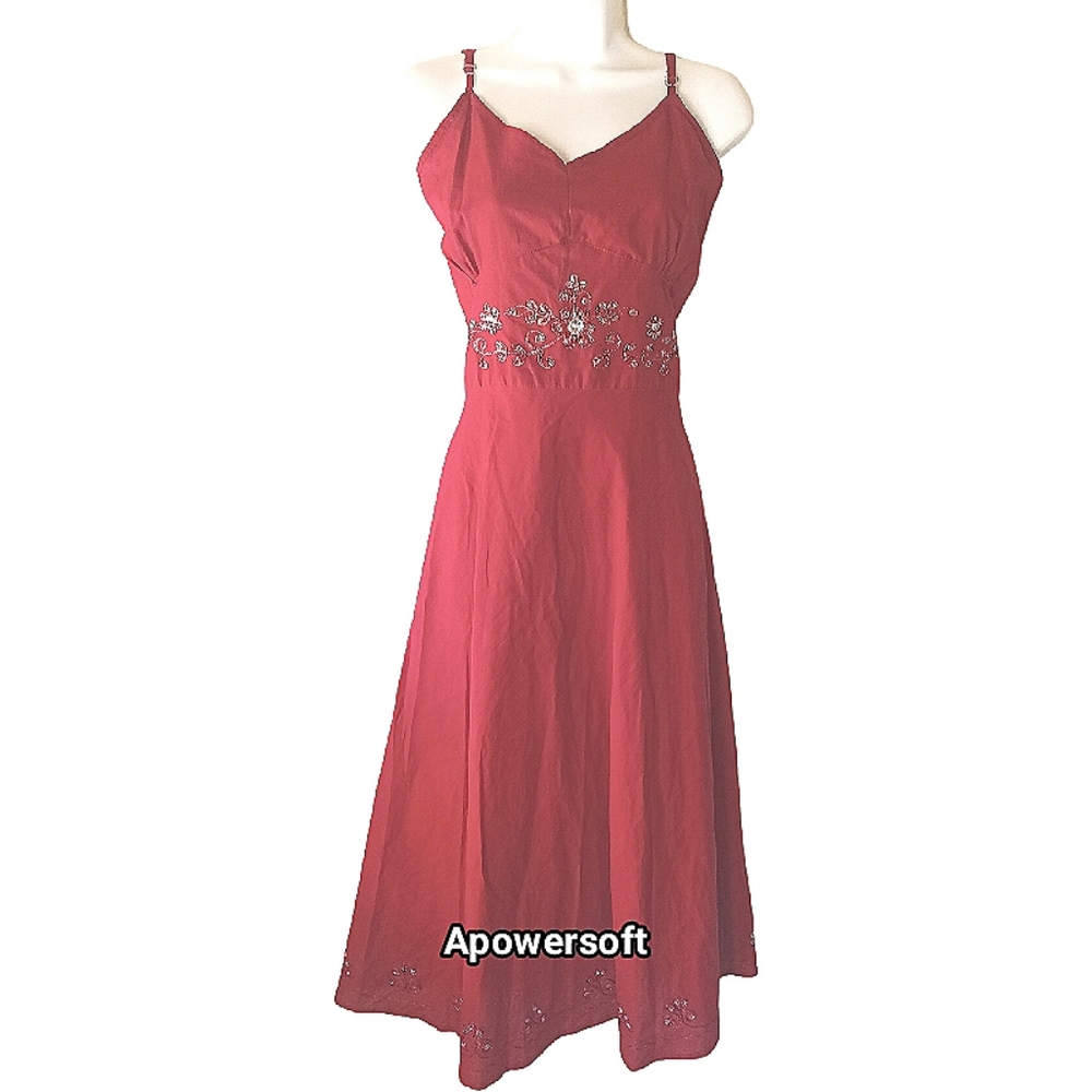 Coral Red Embellished Empire Waist Midi Dress Plus Size 2XL